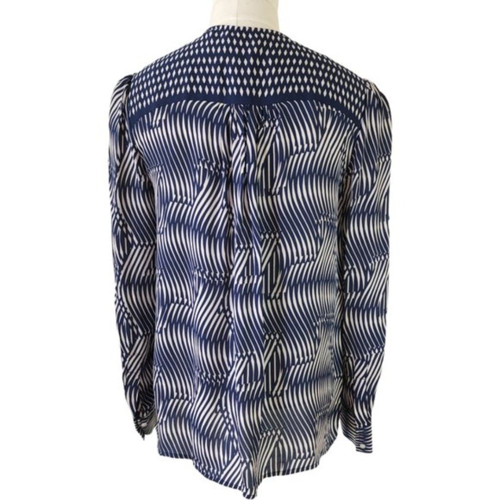 REISS blue and white long sleeve blouse - Picture 4 of 12